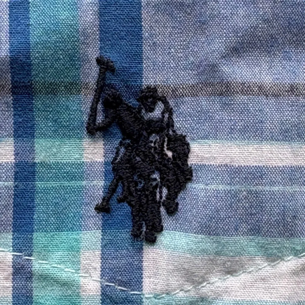 US Polo Assn Mens 2XL Blue Teal Plaid Short Sleeve Button Down Shirt Classic Fit